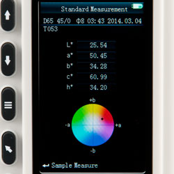 Colorimetre PCE-CSM 2 ve PCE-CSM 4'ün açıldığında çıkan ekran görüntüsü.