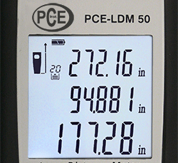 Mesafe lm Cihaz PCE-LDM 50'nin iyi okunabilen ekran.