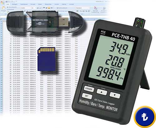 Termohigrometre PCE-THB 40 SD hafiza kart girisli.