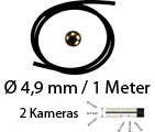 Video boroskop PCE-VE 500 için 1 m uzunluğunda ve 4,9 mm çapında 2 kameralı kablo